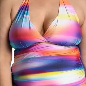 La Blanca Multicolor Halter Tankini Top 22W NWT Sunset Shores